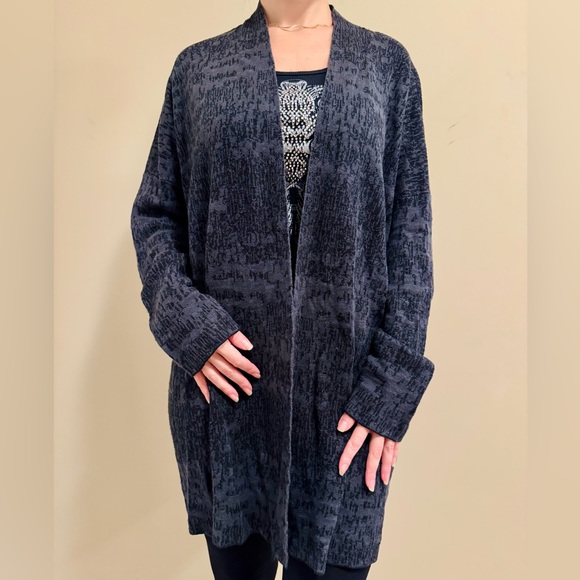 $300 NWT Eileen Fisher Charcoal Linen Cotton Jacquard Simple Cardigan XL - Picture 1 of 12